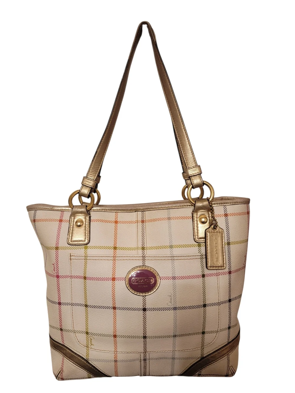 Coach Peyton Tattersall Tote with Gold Trim
